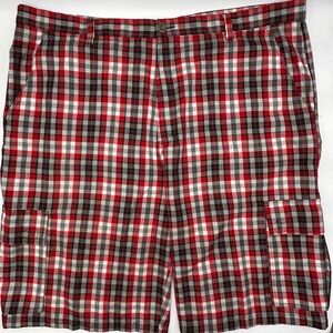 ACCESS MENS CARGO SHORTS SIZE 50 RED BLACK PLAID FLAT FRONT ZIP UP SHORT PANTS